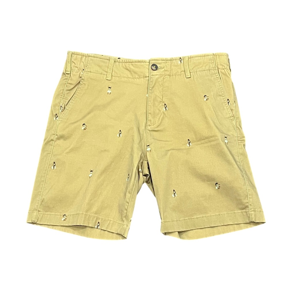 Benson Chino Shorts Mens 36 Hula Girl Print Beige Khaki Tencel Cotton Tropical‎